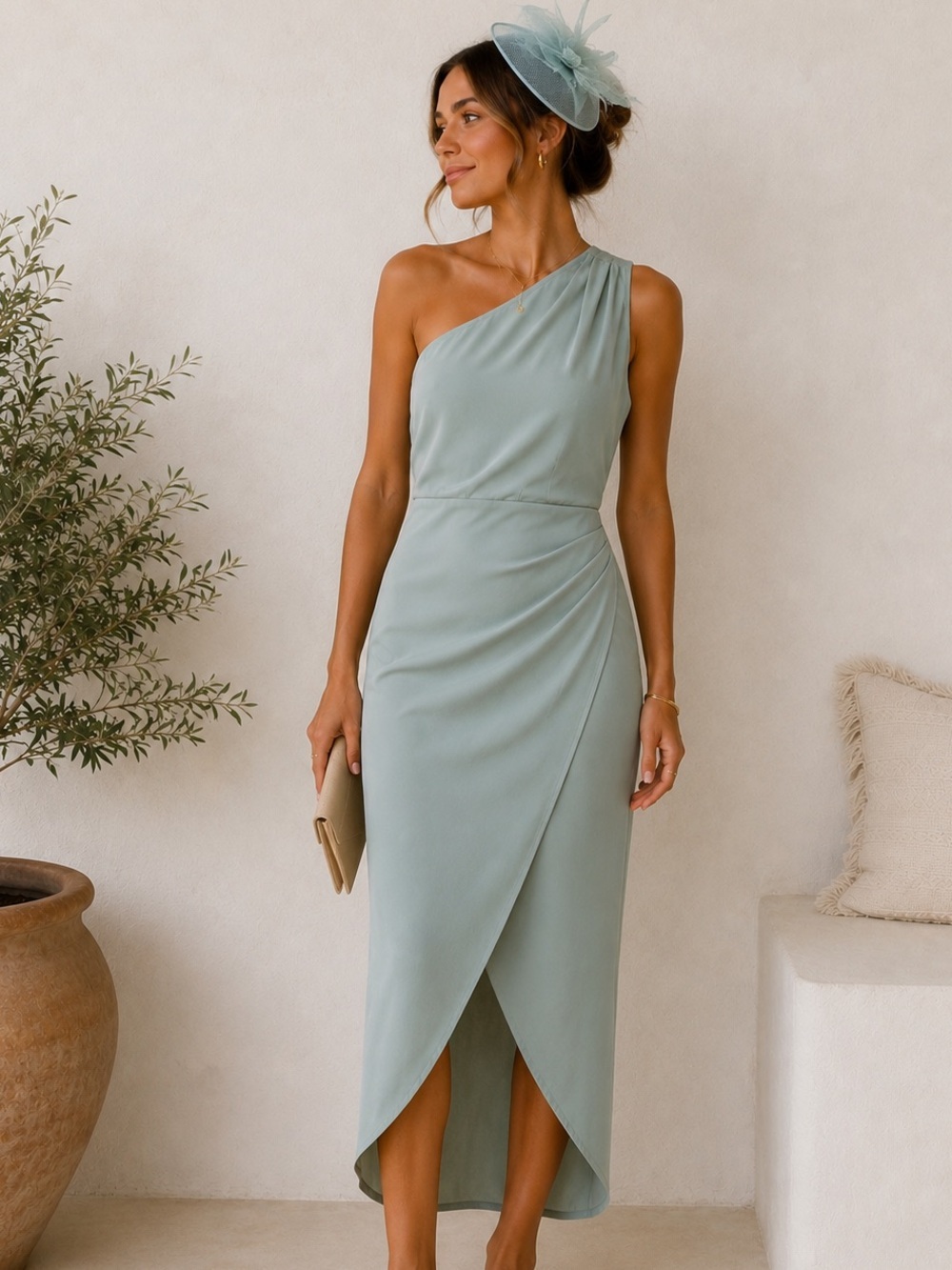 One-Shoulder wedding guest Midi Dress